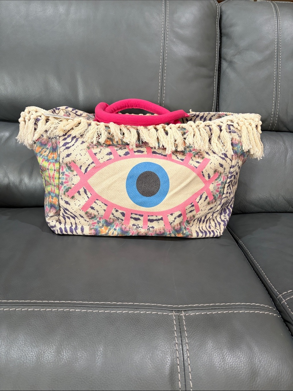 NWT Women’s Canvas Eye Tote Bag with Pink Trim